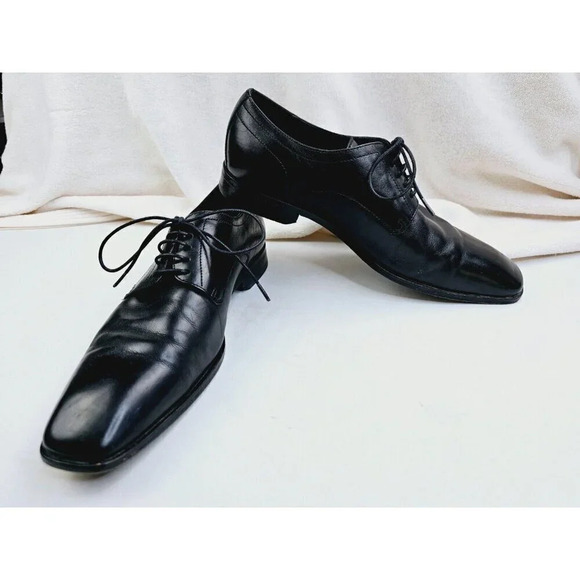 Hugo Boss Size 8.5 Men\'s Black Leather Embossed Logo Lace Up Square Toe Shoes main image 10